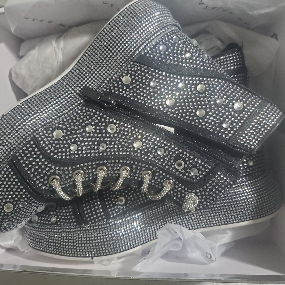 Black and Silver Rhinestone High-Top Sneakers
